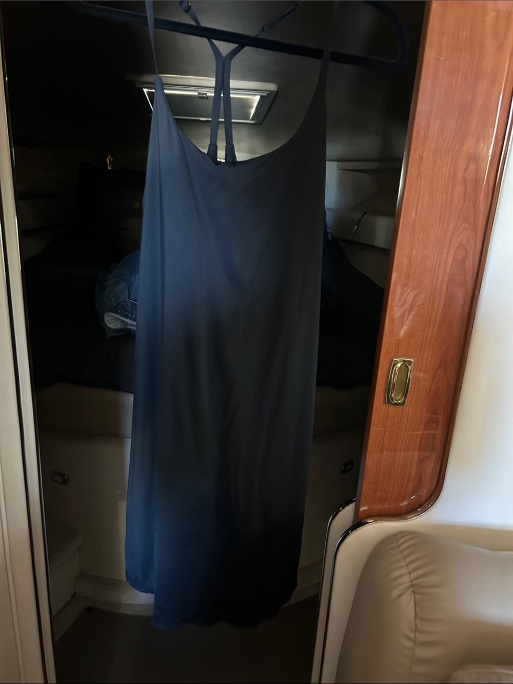 Classic Black Slip Dress with T-Strap Back